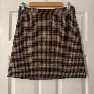 J. Crew Brown Houndstooth A-Line Skirt